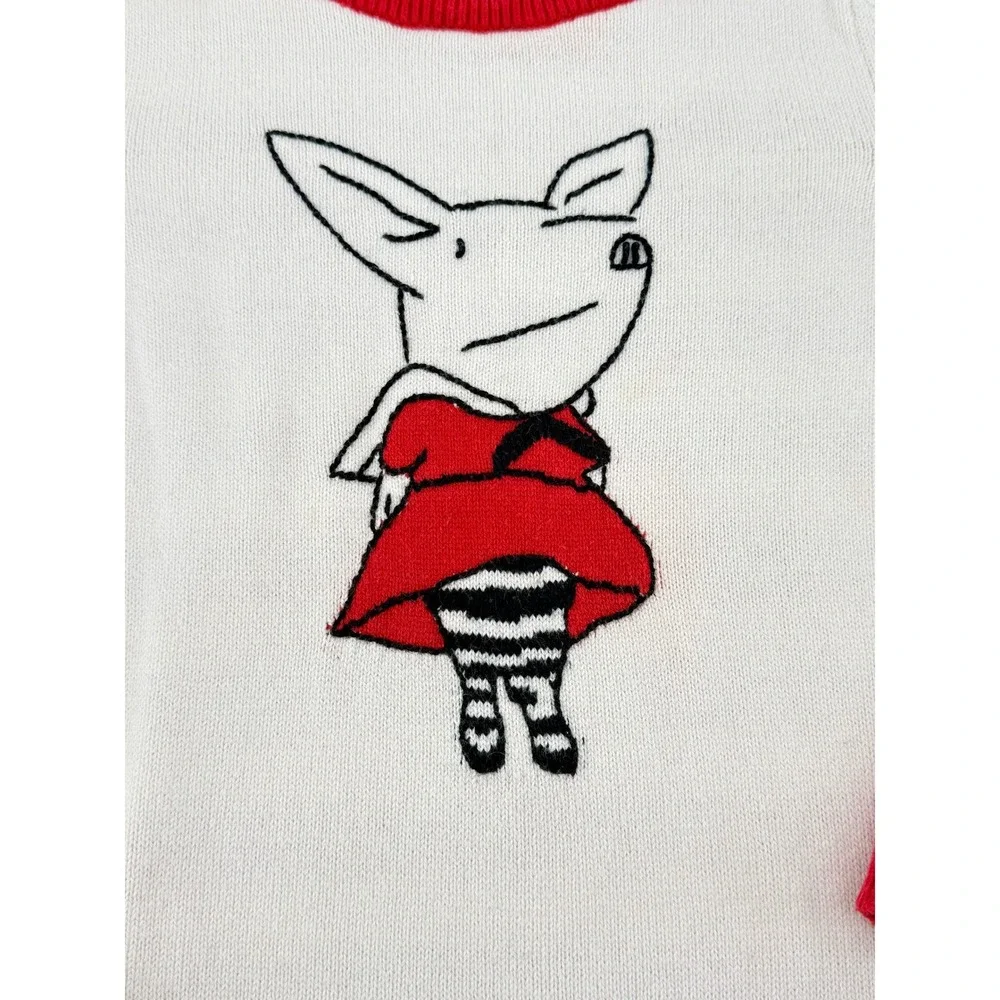 Olivia for Gymboree Girls Red Cream Olivia the Pig Striped Sweater Dress Size 10